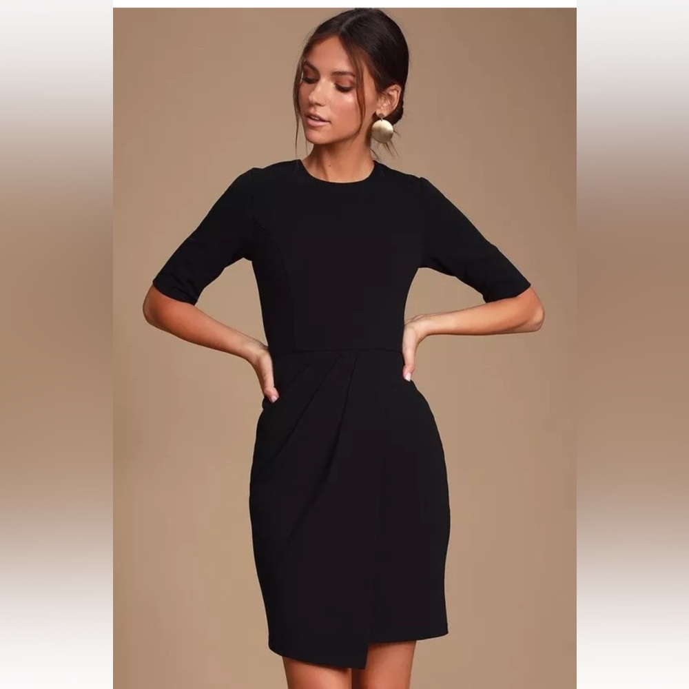 Lulu’s Westwood Black Dress Faux Wrap Short Sleeve Size XS